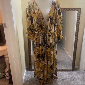 Jessica Simpson Floral Long Sleeve Dress - Yellow and Brown